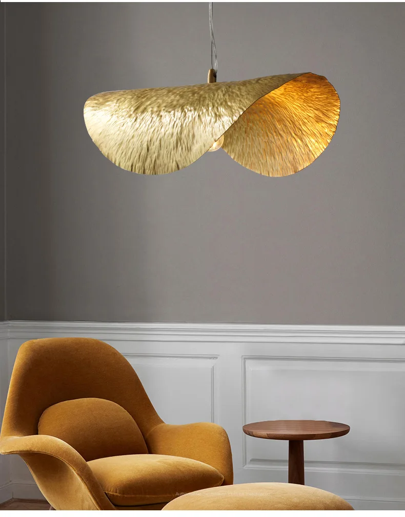 Nordic Leaf Pendant Lamp Copper Chandelier Creative Living Dining Bar Kitchen Island Lanterns LED Curved Pendant Light