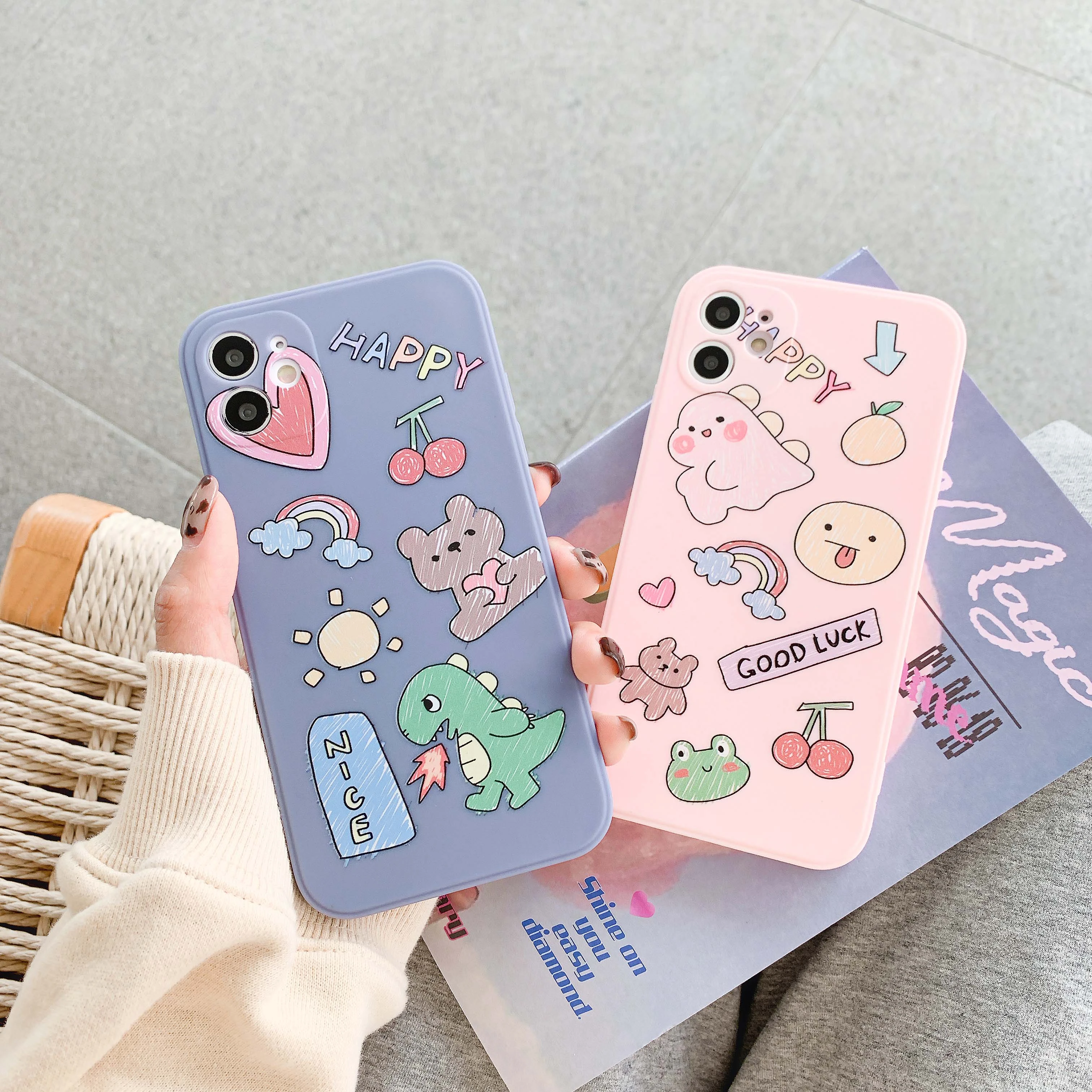 Lucky Dinosaur Soft Phone Cases for iPhone 13 12 11 Pro Max 12 Mini Shockproof Back Phone Cover On iPhone X XR XS Max 7 8 6 6s iphone 12 silicone case
