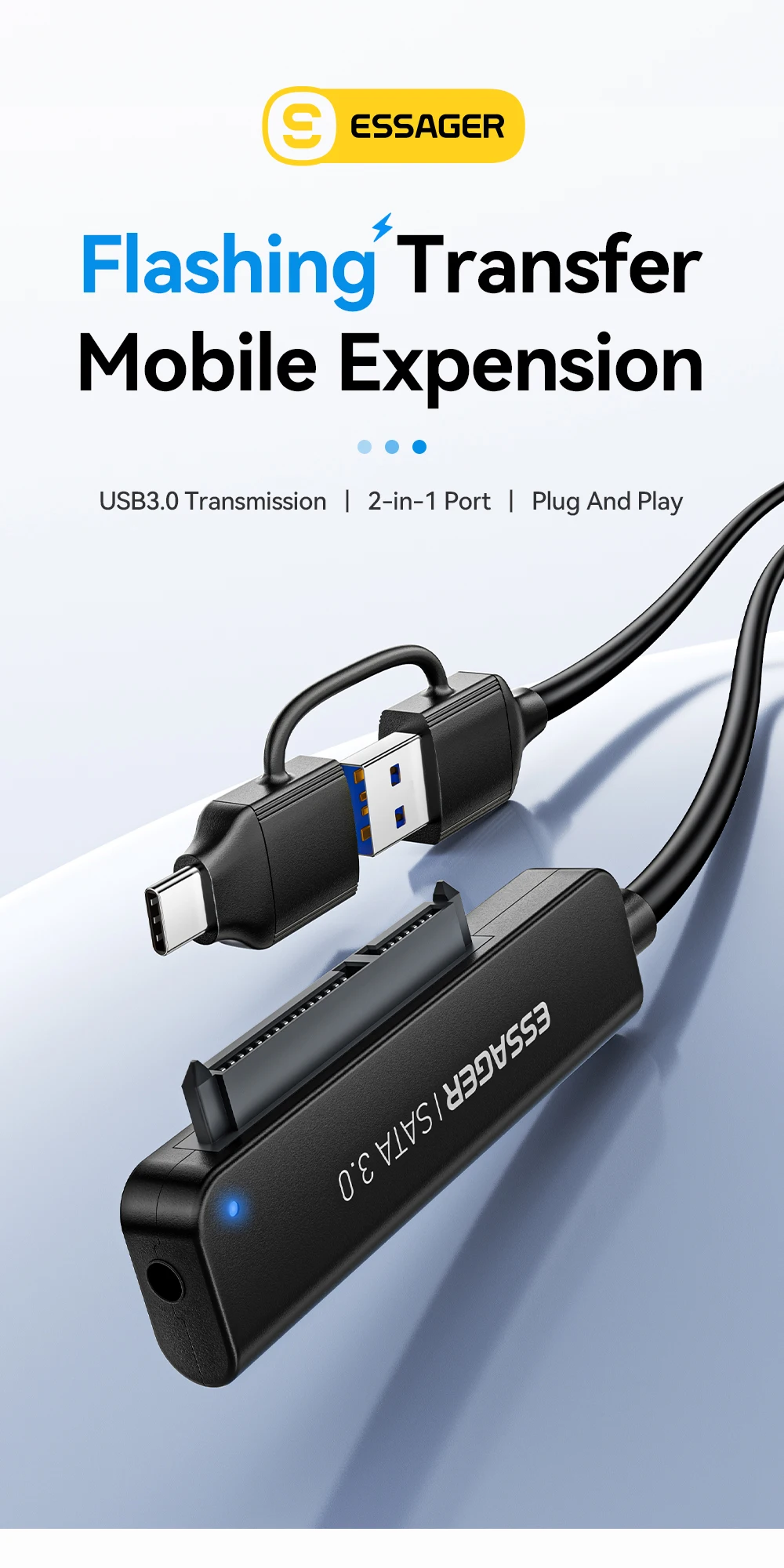2 In 1 SATA to USB 3.0/Type-C Adapter Hard Drive Converter for 2.5inch HDD/SSD H