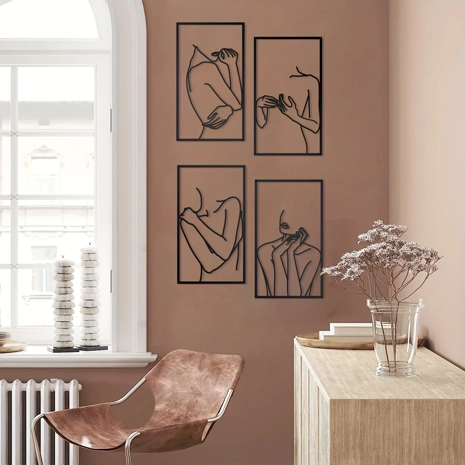 

Crafts 4 Pcs Black Metal Wall Art Decor, Minimalist Abstrct Elegant Woman Line Drawing Decor, Single Line Home Hanging Wall