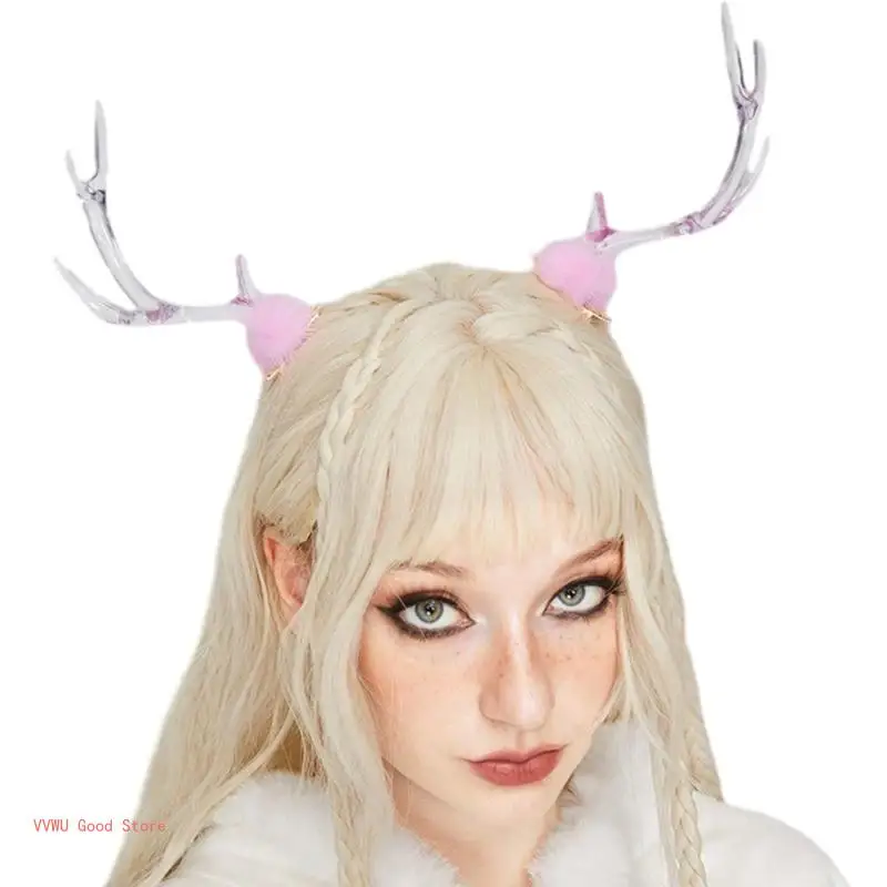 2PCS Lovely Hair Clip Clear Christmas Antler Hair Barrettes Bangs Clip