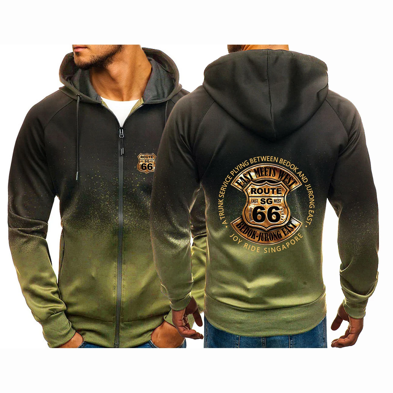 Mens Vintage Route 66 Logo Print Hooded Jacket