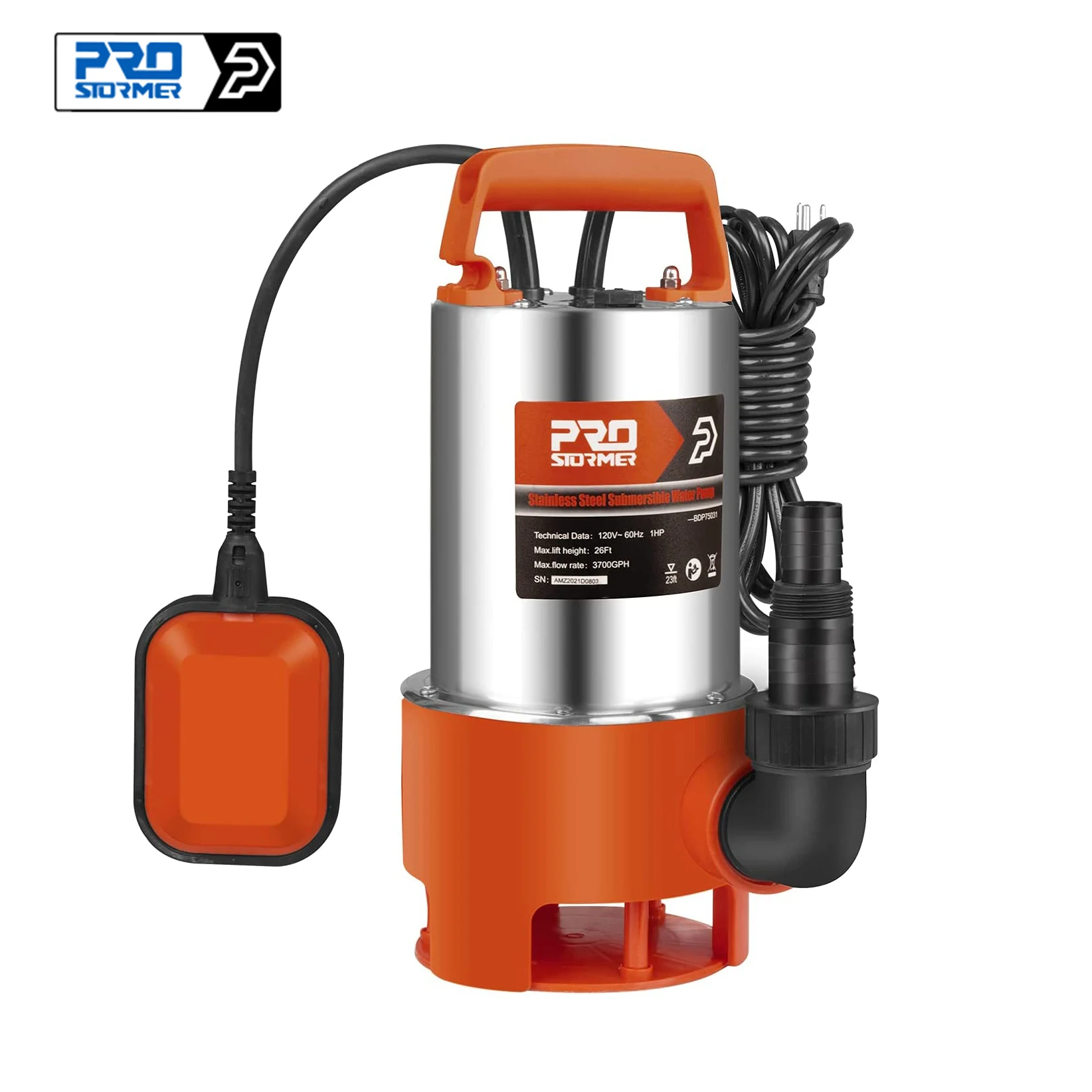 Stainless Steel Sump Pump 1HP 3700GPH Submersible Clean/Dirty Water Pump with Float Switch for Fresh Water Mains liquid transfer pump submersible booster pump