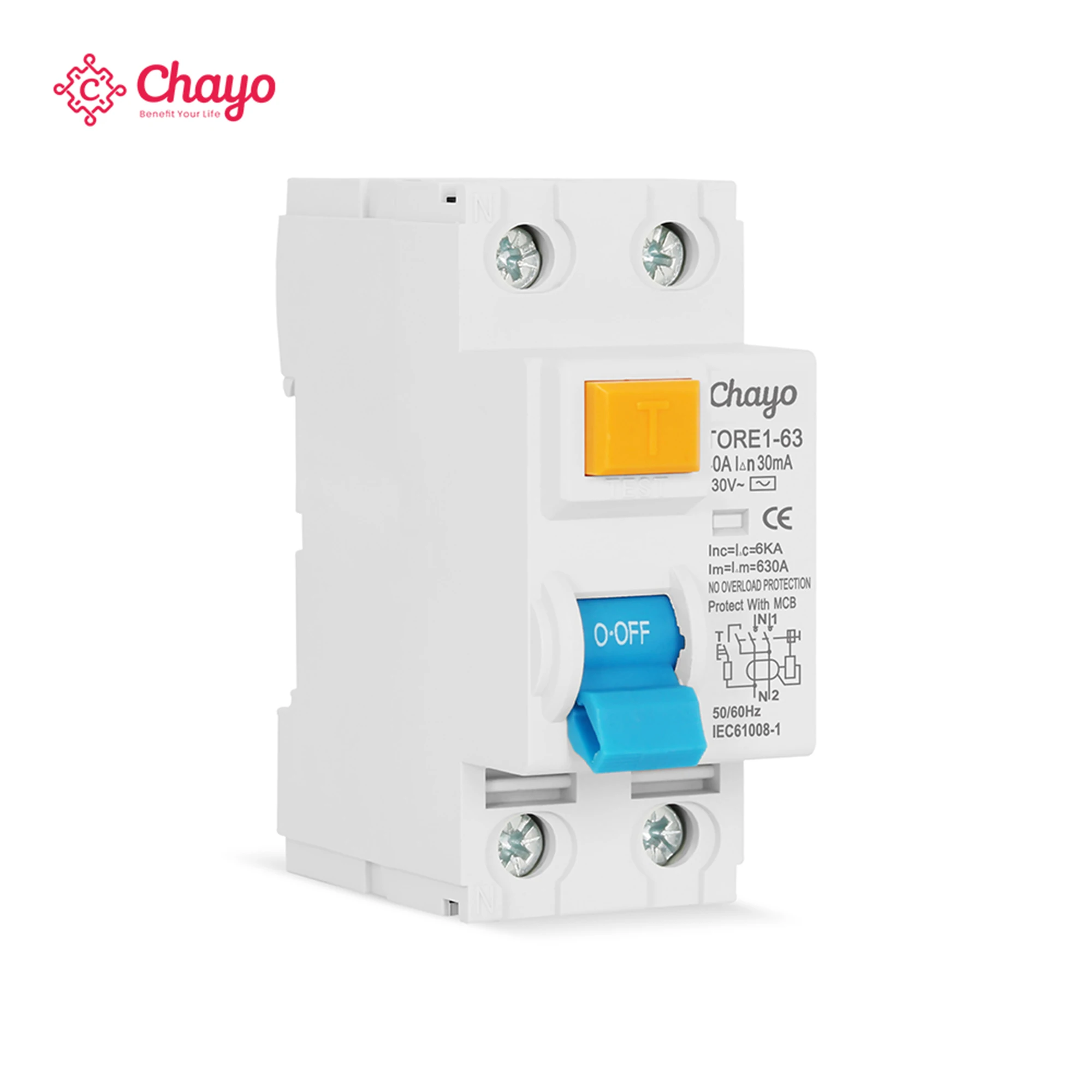 Dual Pole Electromechanical Residual Current Circuit Breaker with Safety Switch