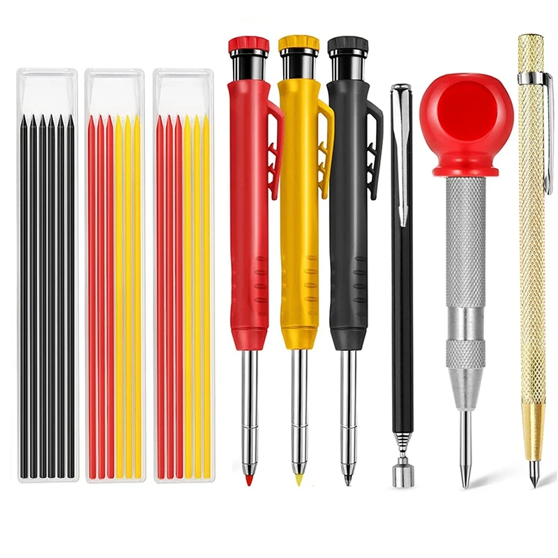 

Carpenter Mechanical Pencils With Center Punch,Carbide Scriber Tool,Solid Pencil Marker Marking Tool With Sharpener