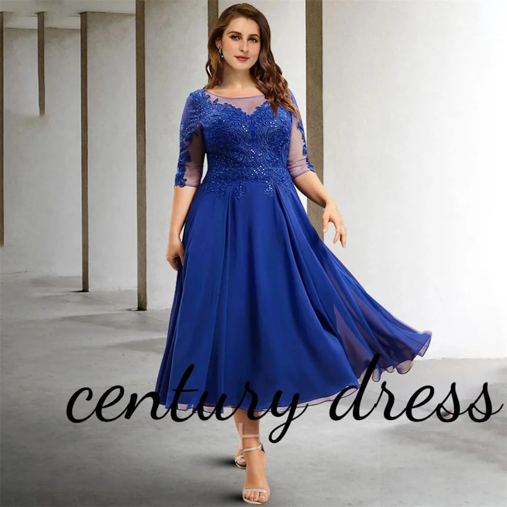 

Chiffon A-Line Plus Size Curve Mother of the Bride Dresses Elegant Dress Formal Wedding Guest Tea Length Sequin Appliques