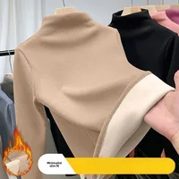 Sous-vêtements thermiques pour femmes, chemise inférieure à col mi-haut, couleur unie, col Semi-haut, manches longues, T-Shirt basique, pulls chauffants, hiver 3
