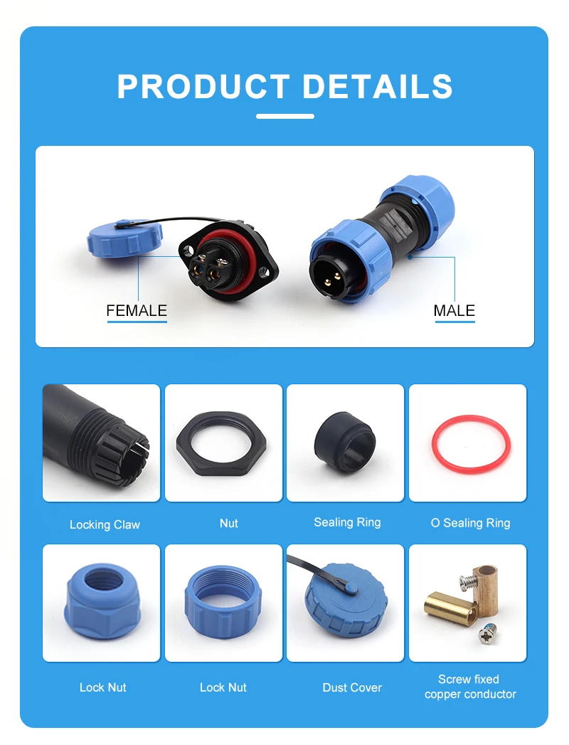 LP21-2/3/4/5/6/7 Pin Flansch Typ Luftfahrt Steckdose IP68 Wasserdichten Stecker Schraube Crimp Elektrische Draht Terminal Männlich Weiblich – Detail 2