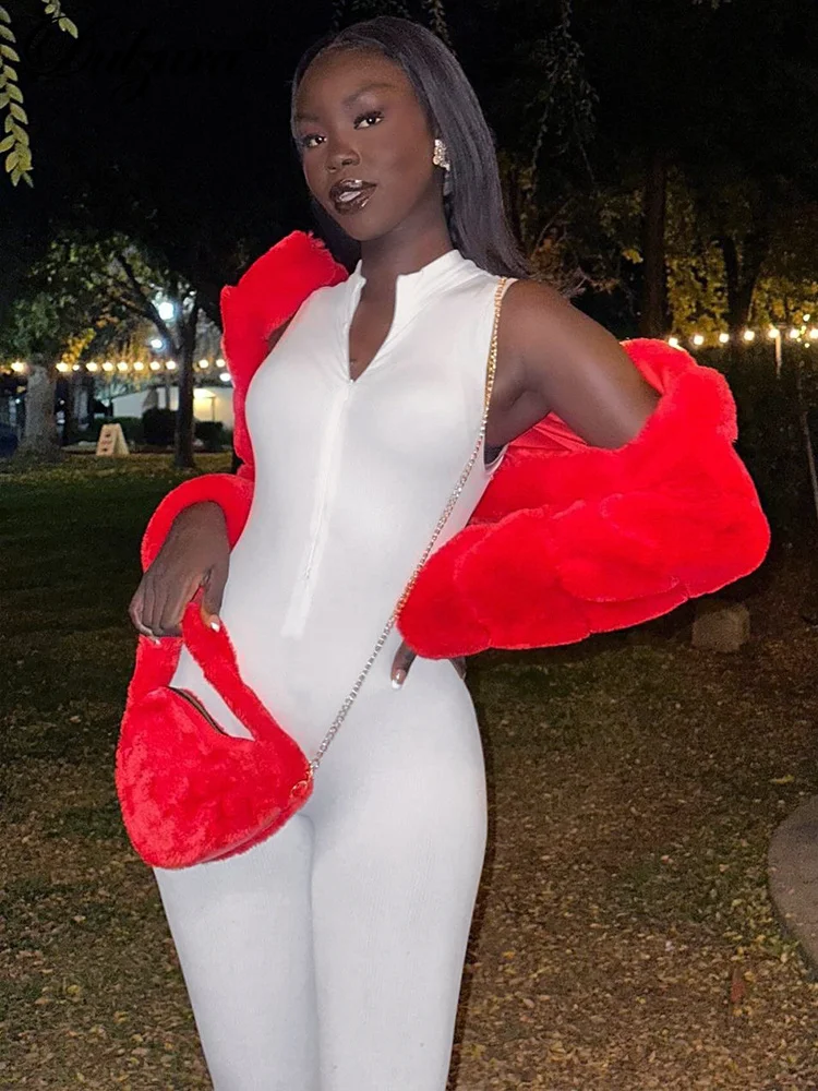 

Dulzura/однотонные брюки на молнии с Полукомбинезон с высоким воротом без рукавов; Модель 2024 года; Сезон весна-осень; Женская одежда; Пикантная облегающая Клубная одежда