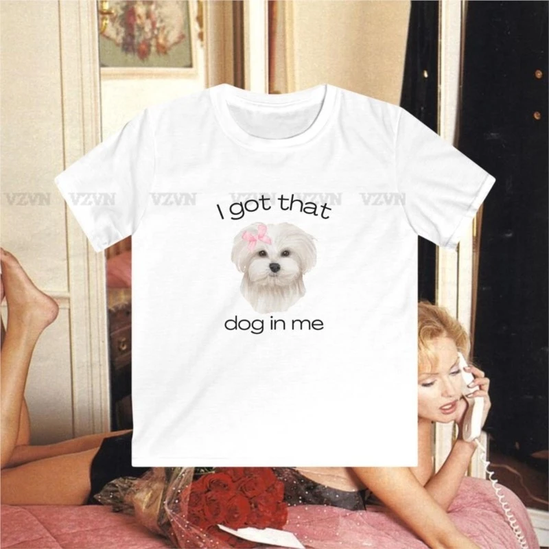 

Baby Tee Fun dog Print Vintage Women Casual Streetwear Aesthetic Short Sleeve T-Shirt Y2k Clothes Gothic Emo Girl Croped Tops