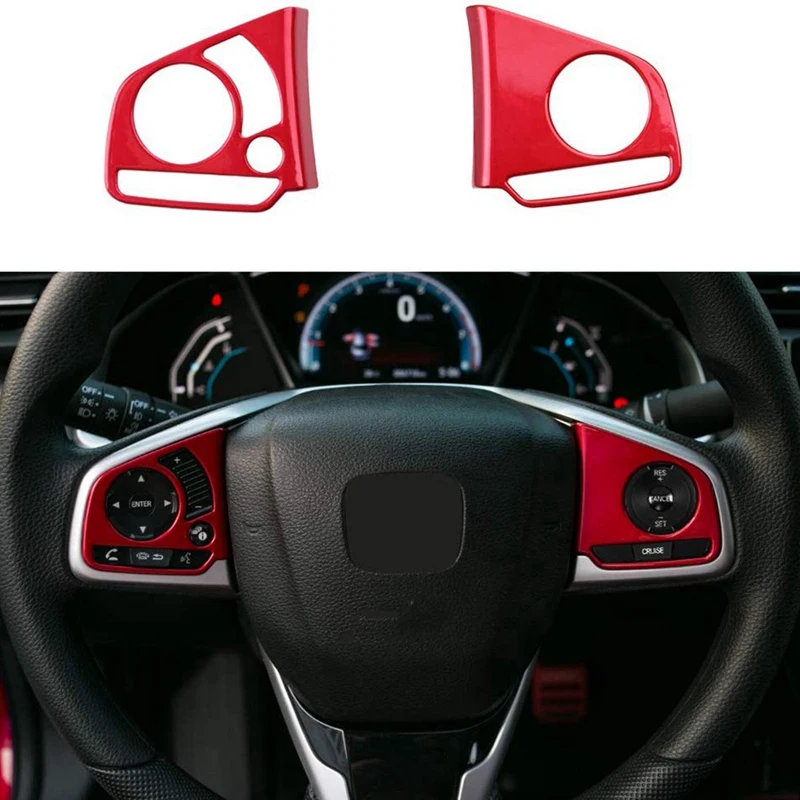 Steering Wheel Button Inner Decoration Cover Sticker Trim For 10Th Gen Honda Civic 2016-2020 Red