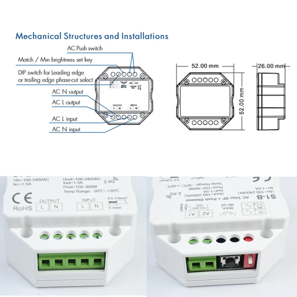 Szikratávirát Váltóáram triac ledes dimmer Számvevő ligh készlet 110V 220V 230V RF 2.4G Zárkózott 4 Bérosztály dimming érintse Vasúti váltó  számára ledes beltéri Villanyégő