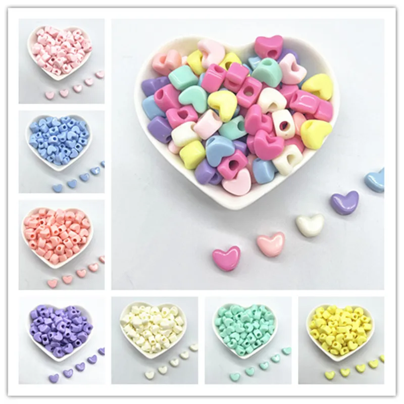 30pcs11mmCandiesColourBigHoleHeartshapedAcrylicLooseSpacer