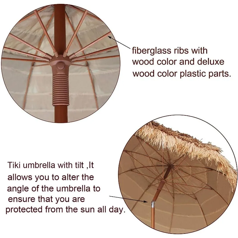 Patio Beach Umbrella Hawaiian Style 10 Ribs UPF 50+ with Tilt Carry Bag for Outdoor Tiki Bar,Patio Garden Beach Pool Backyard 5