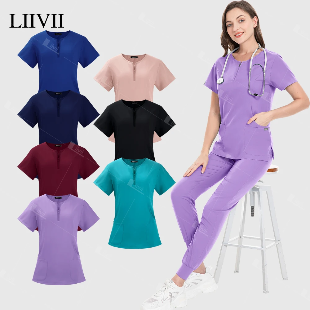 

Nurse Doctor Set Medical Uniforms Elastic Scrubs Tops Pants Hospital Surgical Workwear Beauty Blouse Pants Nursing Accessories