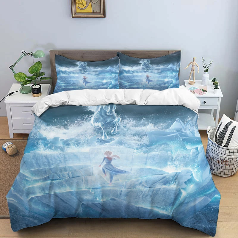 thumbnail image 1 of Disney Cartoon Frozen Elsa Print Three Piece Bedding Set Cover Set With Pillowcase Children or Adults King Queen Full Twin Size, 1 of 5