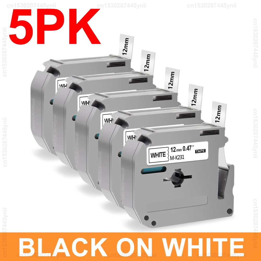 12mm Black on White Label Tape for Label Printers (5/10 Pack)