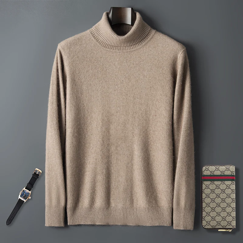 Autumn and Winter Men Loose Turtleneck 100% Mink Cashmere Sweater Men's Casual Thermal Pullover Solid Color Knit Plus-Size Top 3