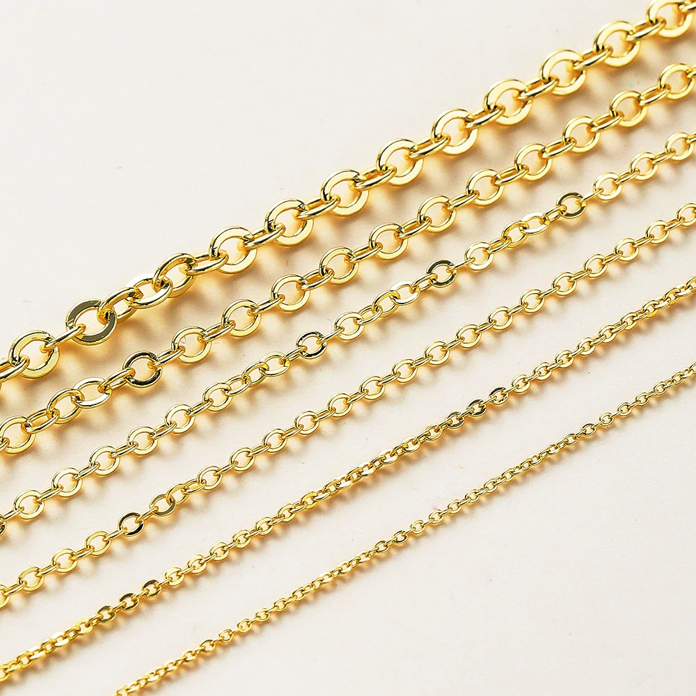 

1 Meter 18K Gold Color Plated Brass Thin Necklace Chain for DIY Jewelry Making Flat O Chains Accessories Findings