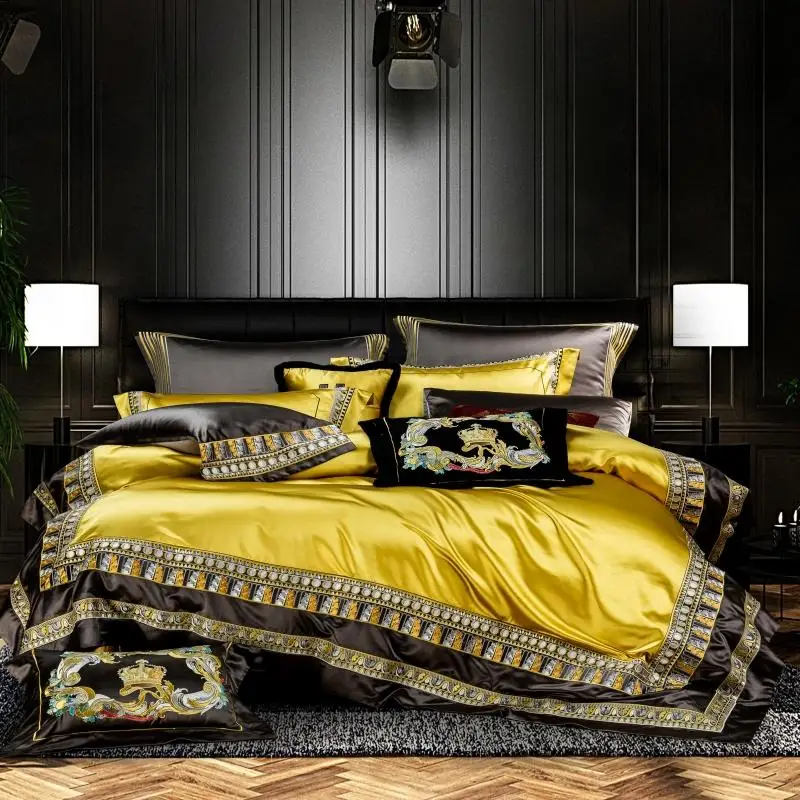 Waliicorners Egyptian Cotton Lion Gold Embroidered Luxury Satin Bedding Set Duvet Cover Set Vintage Silk Brocade Jacquard 44 Scc81d71a859b46dcb7bf3b9b57320ea1Z