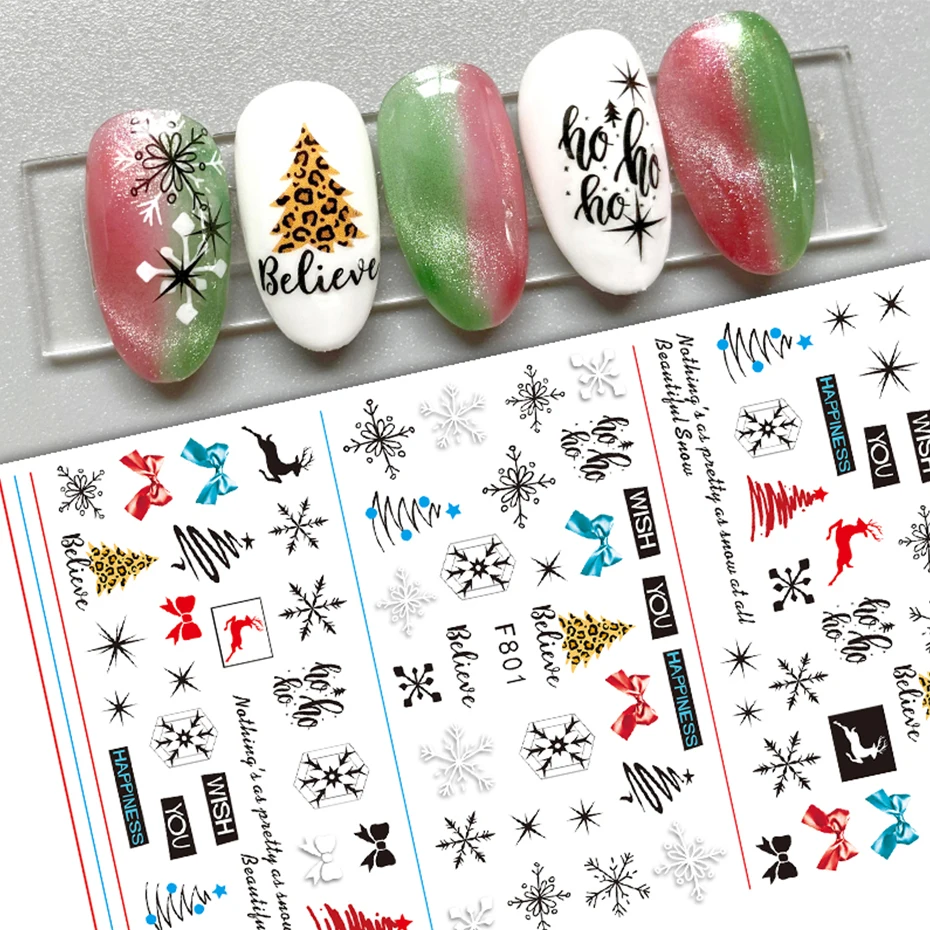 Merry Christmas 3D Nails Sticker Winter Snowflake Elk Xmas Trees Cartoon Adhesive Sliders Nail Art Accessories Decals BEF797-801 nail stickers nail art decoration nail decals