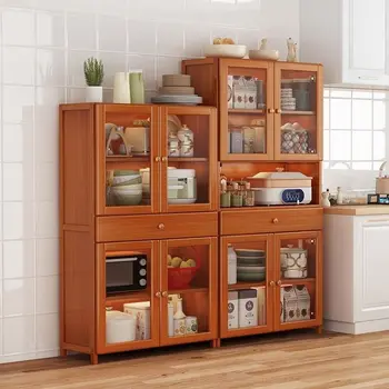 ตู้บุฟเฟ่ต์พร้อมที่เก็บของ, ตู้บุฟเฟ่ต์ครัวทันสมัยพร้อมลิ้นชักและประตูกระจก, ตู้บาร์กาแฟไม้พร้อมชั้นวางปรับระดับได้ 1