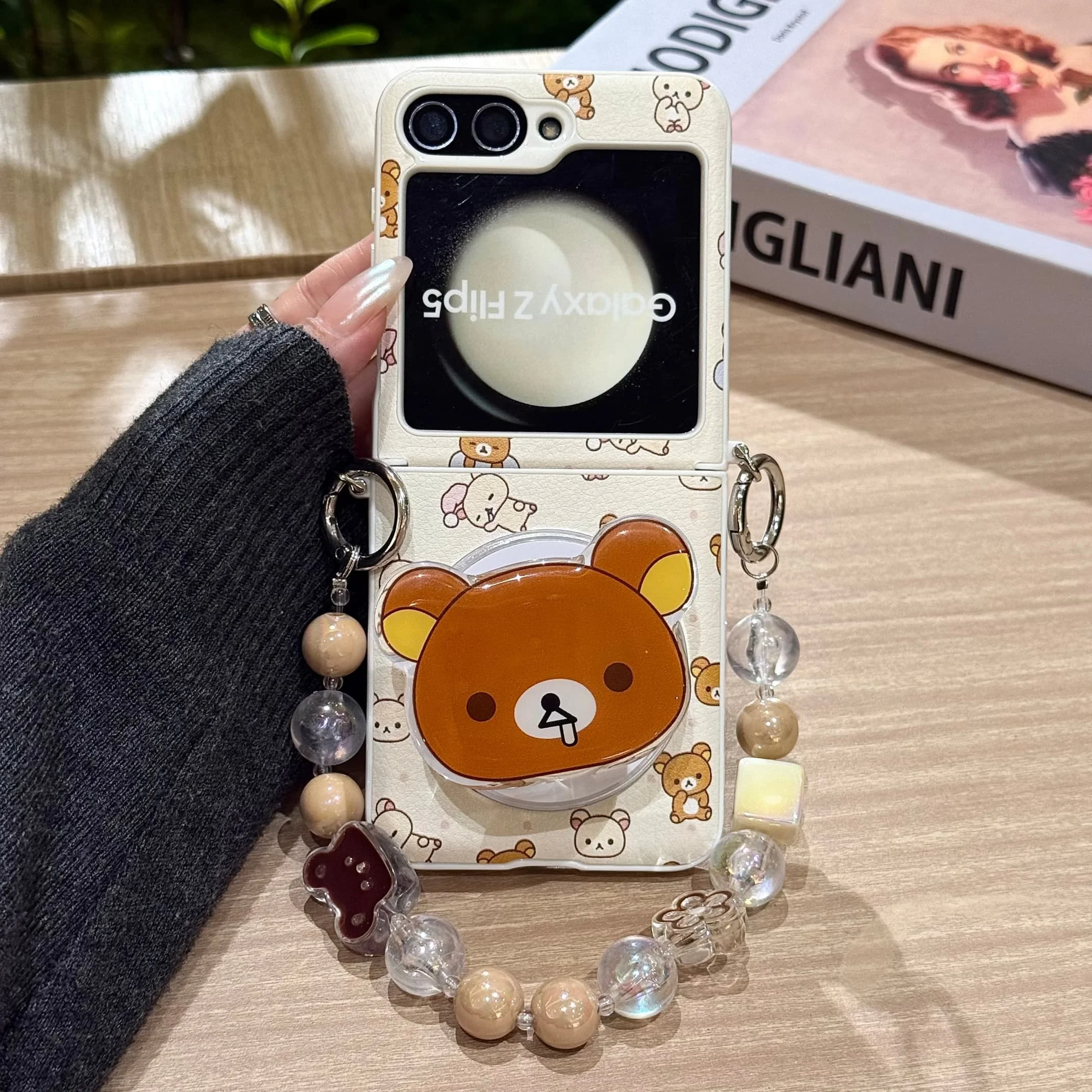 Adorable Cartoon Rilakkuma Magnetic Phone Case with Magsafe Stand and Chain