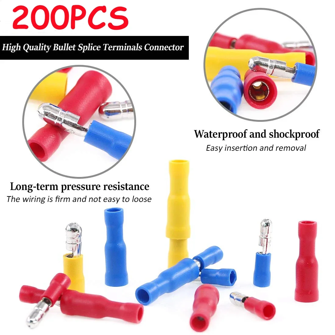Conector de cable macho hembra de bala, Terminal de crimpado eléctrico MPD FRD, Terminal de crimpado aislado para cableado de Audio, 100/200 piezas