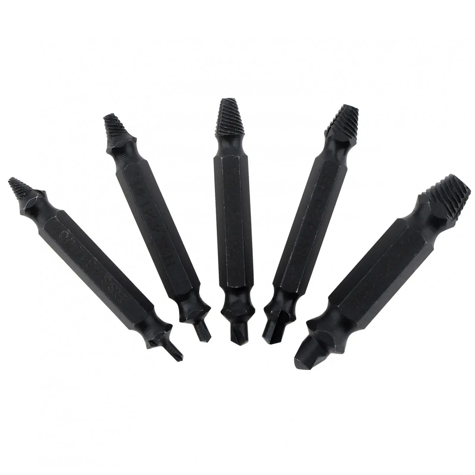 5pcs Damaged Screw Extractor Kit HSS Made 4341 High Speed Steel Broken Screw Remover Tool for Screws Nuts Bolts