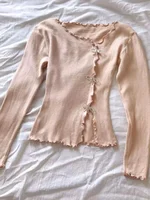 2026 Black/White Solid Lettuce Trim Bowknot Pullover Sweater Y2K Casual Long Sleeve Sweater For Spring & Fall Women's Clothing - Image 5