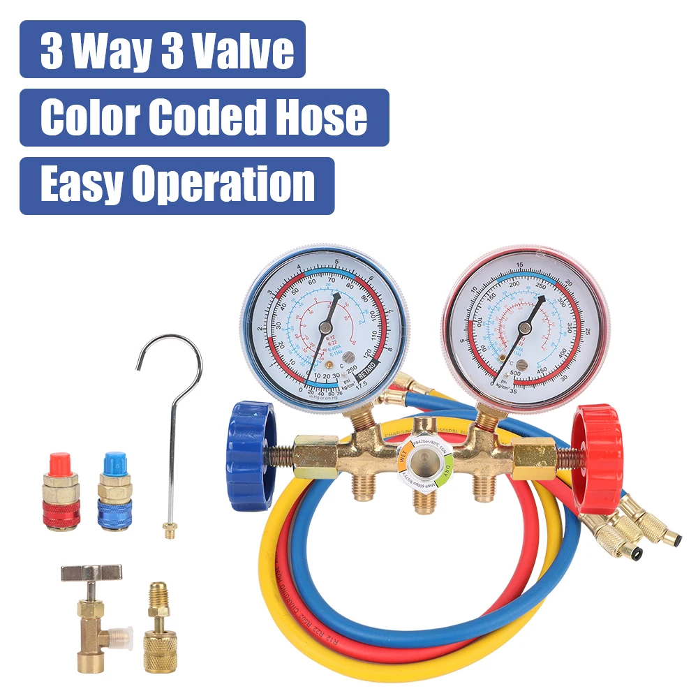 

3 Way Easy Operate Fit for R12 R22 R404A R134A Air Condition Refrigeration Recharge Refrigerant Manifold Gauge Set