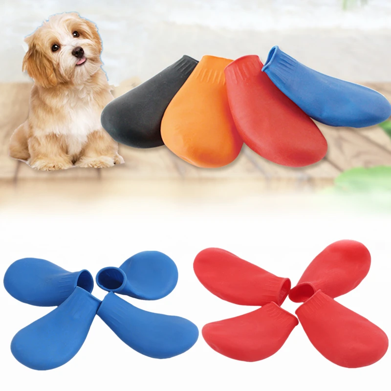 Premium 4Pcs Waterproof Pet Rain Boots - Anti-Slip Rubber Shoes for Dogs & Cats