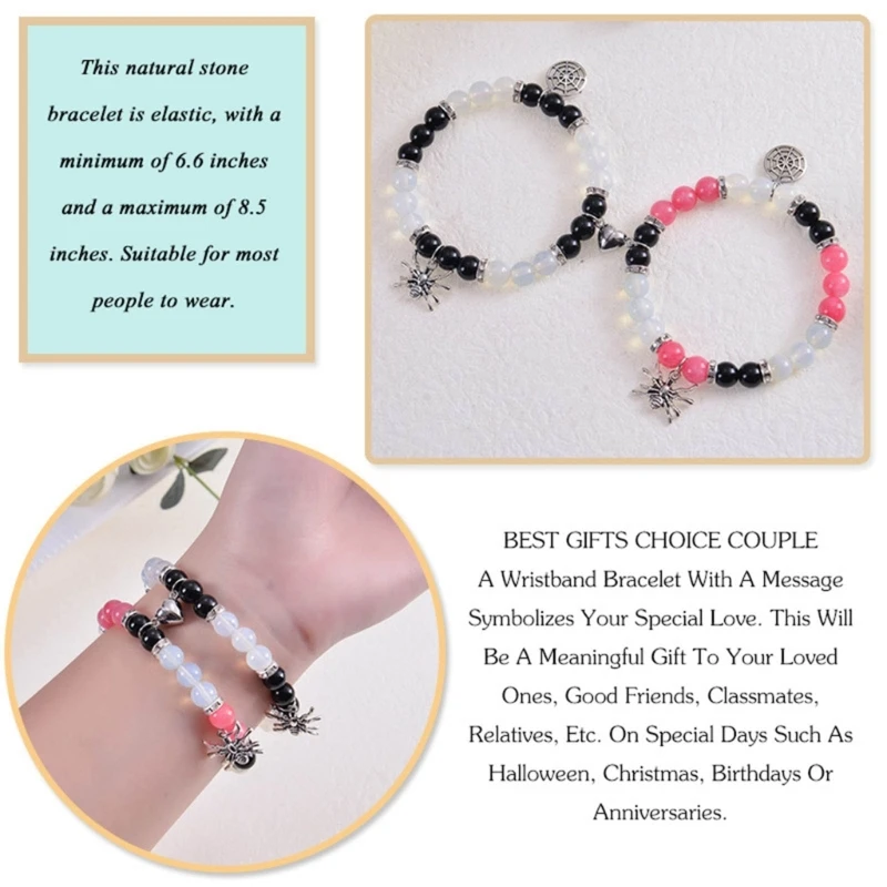 2 Pack Beaded Bracelet Couple Bracelet Pendant Bracelets Halloween Wrist Jewelry 3XUA