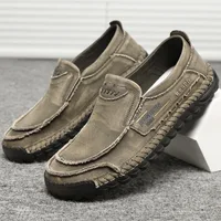 Spring Fashion Low Top Washed Fabric Casual Men's Shoes Breathable Soft Sole Fabric Men's Driving Shoes 1