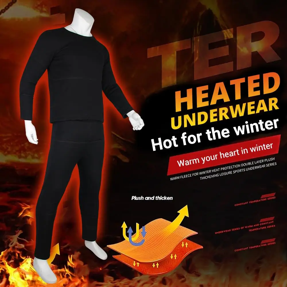 Heating Thermal Underwear Set Men Winter Warm Clothes Women Electric Heating Jacket Cotton Pants Cycling Jacket Autumn Pants Set