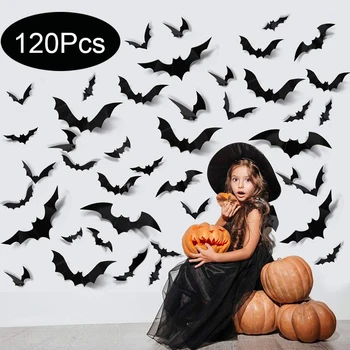Autocollants muraux de chauves-souris noires 3D PVC, accessoires effrayants, décorations d'Halloween 1