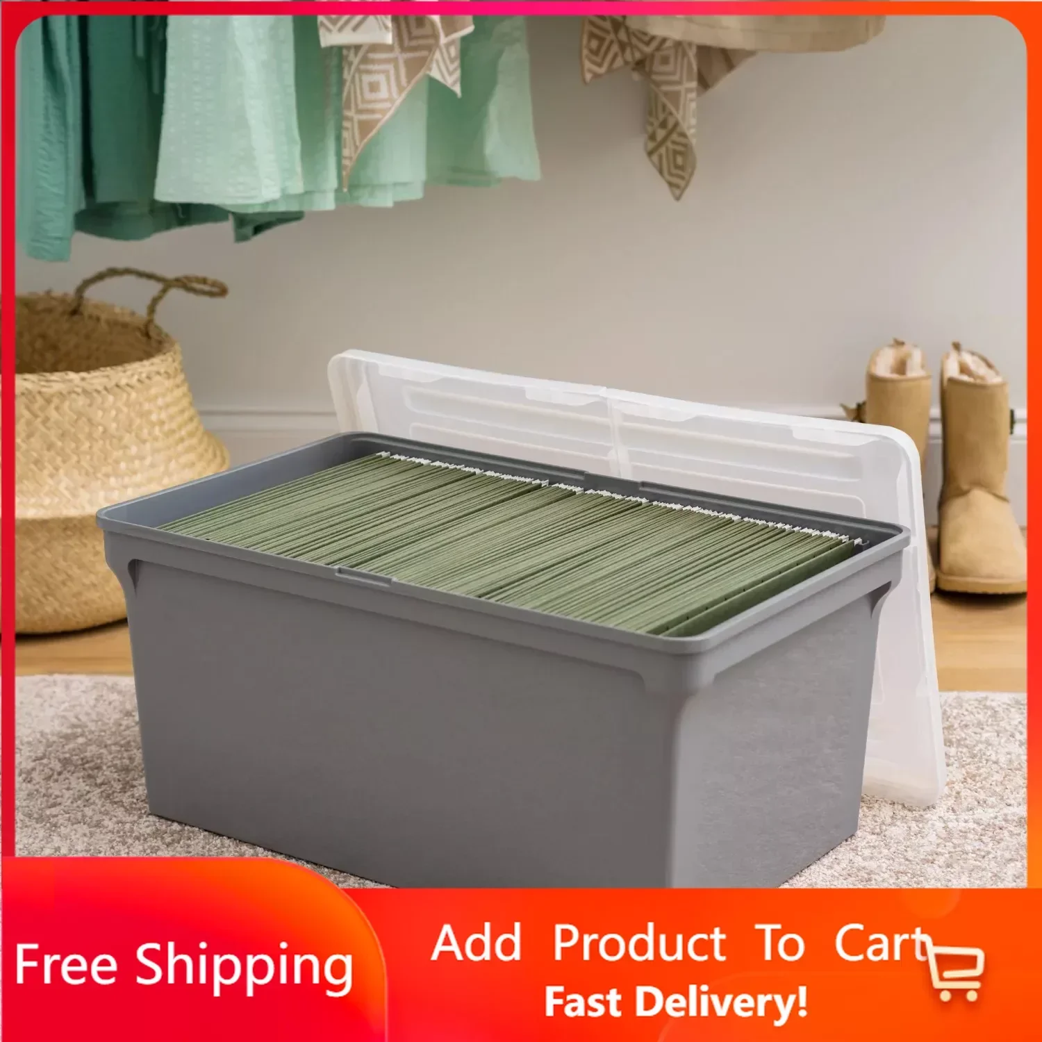 

Wing-Lid Letter Size File Organizer Box, Gray with Clear Lid Storage Box Free Shipping