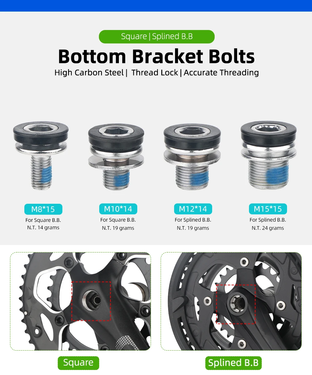 2/5 Stück Innensechskantschrauben für Shimano Truvativ Splined Tretlager oder für FSA/VP/Neco Square Cranks Mount Hex Screw Thread Lock – Detail 1