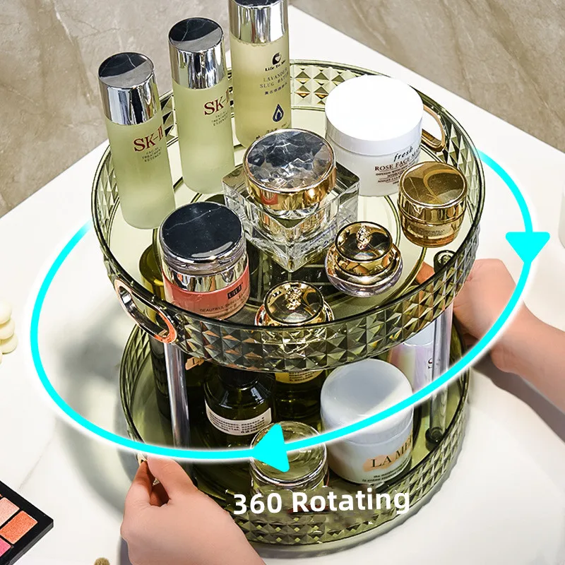 Makeup Organizer 360 Rotating Dresser Storage Rack Bathroom Organizer Perfume Kitchen Condiment Storage Rack Tray Transparent 2