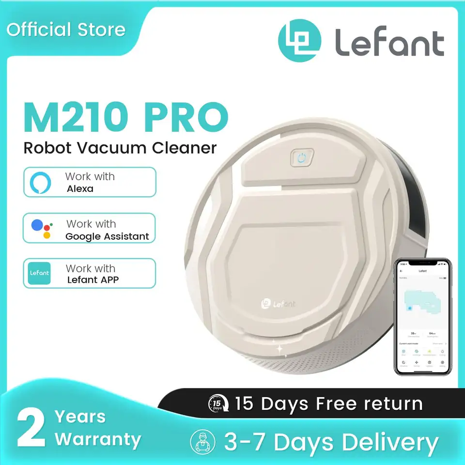 LEFANT M210P Robot Aspirapolvere, Potenza 2200Pa, Ultra Sottile 7.8cm, Auto 120 Minuti, Senza Grovigli, Potenziamento Tappeto Adatto per Tappeti e Proprietari Animali, Controllo Wi-Fi/APP/Alexa, Nero