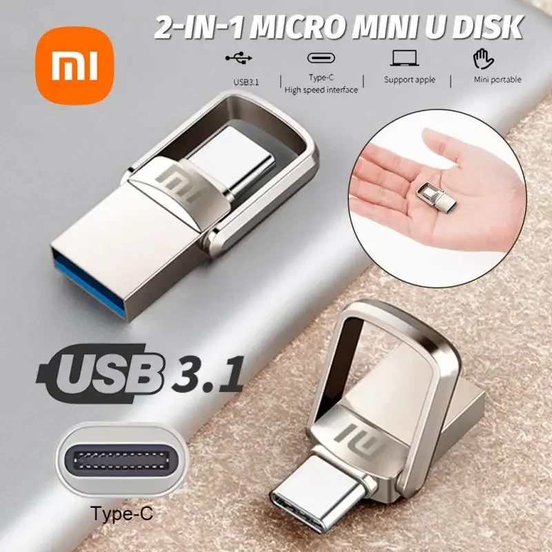 XIAOMI 2TB USB 3.1 Flash Drive Metal U Disk 2 IN 1 OTG 1024GB 128GB 512gb 1TB Pen Drives Memory Stick Type C Adapter