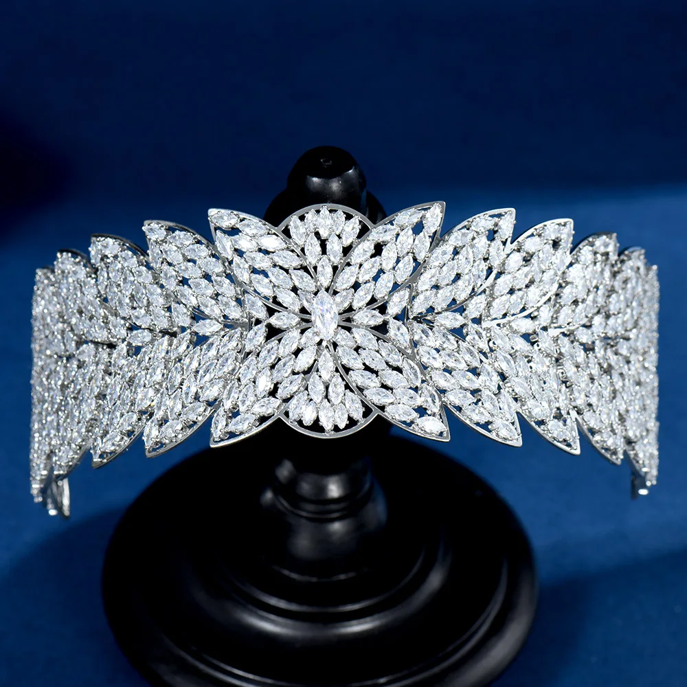 

HIBRIDE Big Bride Crown Wedding Tiaras With Zircon Women Hair Accessories Luxury Fashion Jewelry Headpiece Corona C-19