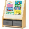 27.6" L x 11" W x 34" H Toddler Bookshelf Equipped with 4 Sling Book Shelf 2 Toy Organizer Shelves and Storage Boxes 1