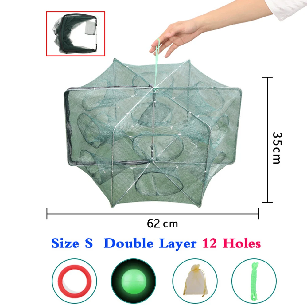 Enhanced Fishing Net with Automatic Folding Trap Mechanism for Crayfish, Crab, Shrimp, and Smelt
