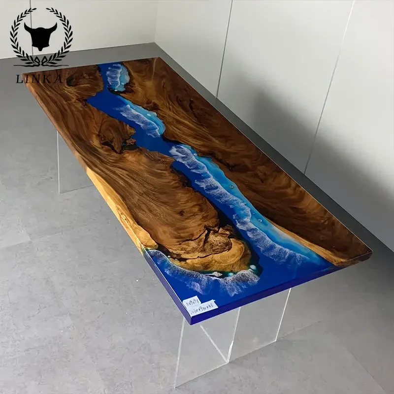 

Custom Different model Modern room Europe style luxury design wood epoxy resin dining table