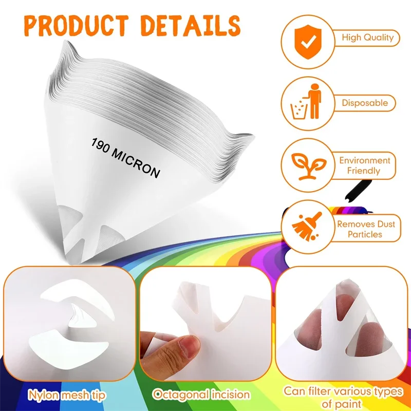 Paint Filter Paint Filter Paper 100 Microns Car Paint Spray Mesh Paper Filter Funnel Strainer Disposable Conical Straining Funnel 10x15 cm