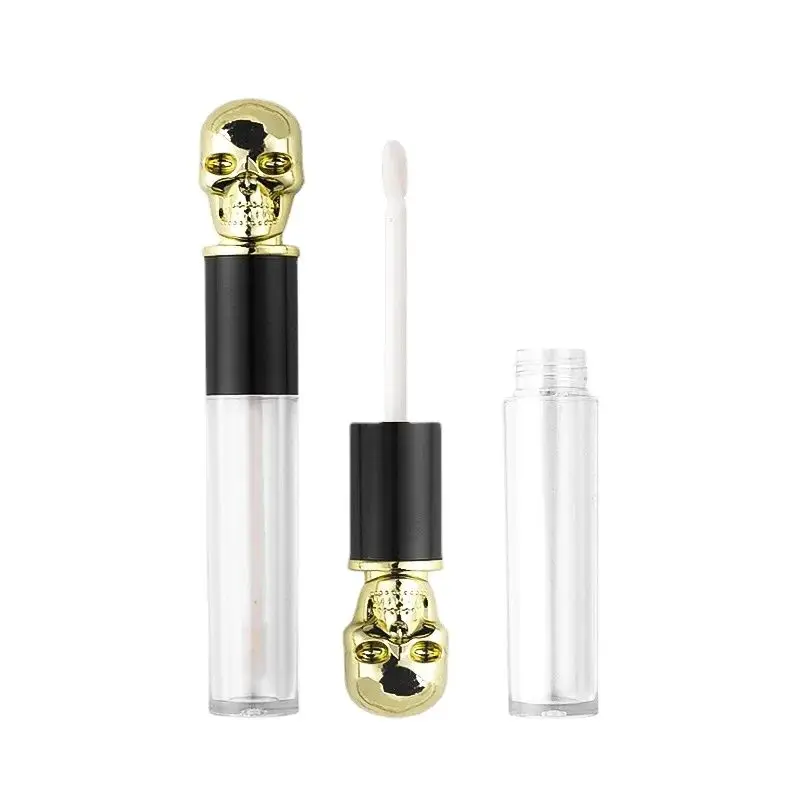 

Lip Glzae Bottle Creative Skull Shape Gold Silver Black Lid Cosmetic Packaging Plastic Containers Empty Lipgloss Tubes Wholesale