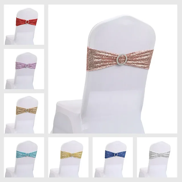 10pcs/set Sequined Chair Sashes Knot Wedding Decoration Buckle Sashes Back Cover Mariage Hotel Home Seat Elegant Modern Ribbon