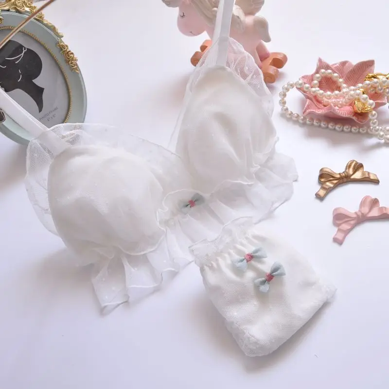 

Women's Lingerie Japanese Cute Cotton Wireless Bralette Set Sexy Lace Underwear Lolita Girl Teens Wire Free Bra and Panty Set XL