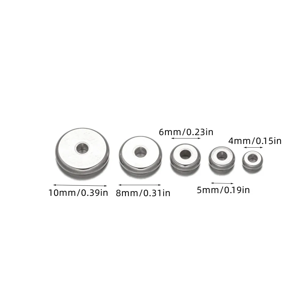 50 Stücke 4/5/6/8/10mm Edelstahl Charm Spacer Perlen Flache Runde Lose Große Loch Perlen DIY Schmuck Machen Zubehör Großhandel – Detail 1